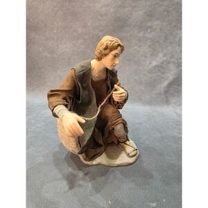 Member's Mark Shepherd Nativity Figurine Kneeling Fabric Robes 9 Inch Brown